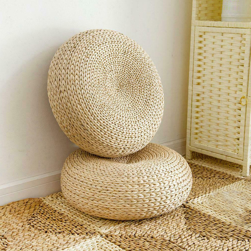 Japanese Home Textiles - PUF redondo de paja Natural, cojín
