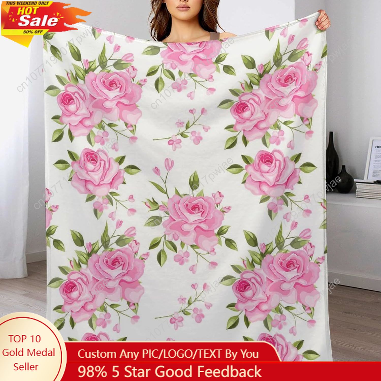 Manta de flores rosas, decorac - Home Of Textiles reseña y precio